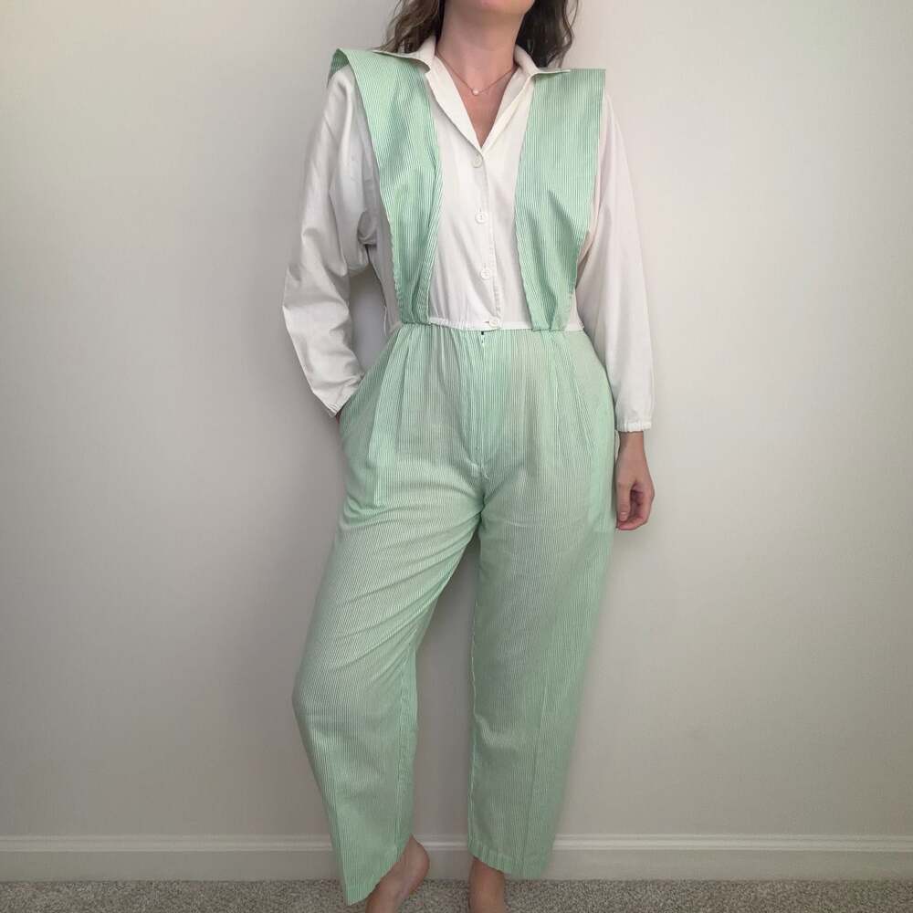 Vintage Retro Striped Suspender Jumpsuit
